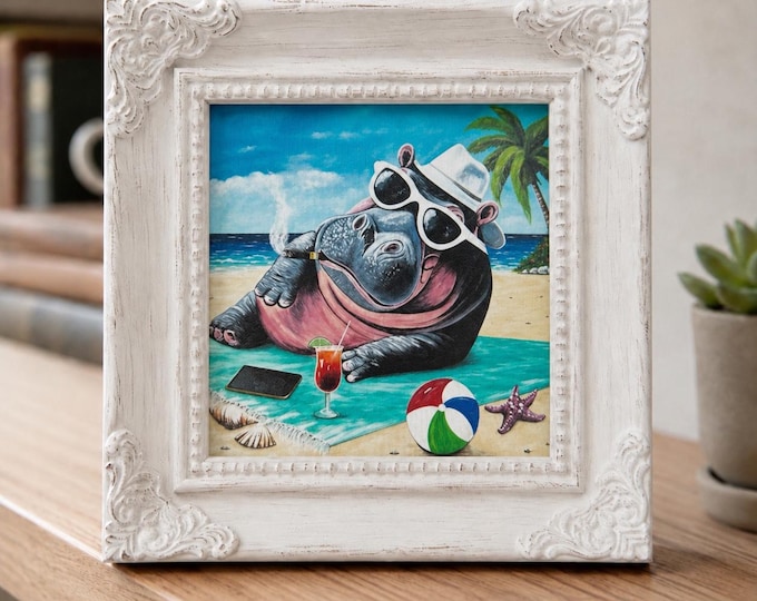 Small Framed Hippo Print "Havana Hippo"