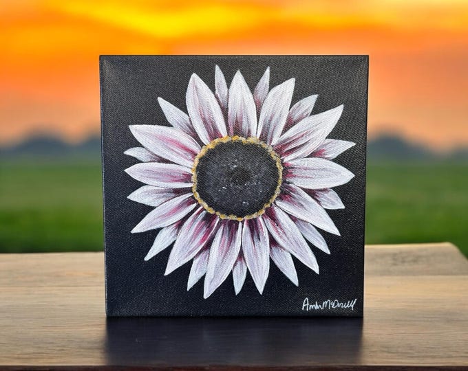 Original White Sunflower Painting 8x8