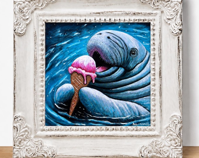 Small Framed Manatee Print "Ice Cream MANatee"