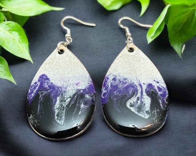 Purple, Black & White Earrings