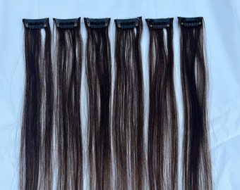 16” Dark Brown 100% Human Hair Color #2 Clip In Extensions for Highlights or Thickness 6 Piece Set