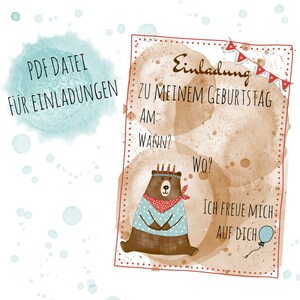 Fichier PDF magique pour cartes d'invitation pour anniversaires d'enfants avec un joli motif d'ours en téléchargement numérique au format A4, superbe modèle de bricolage