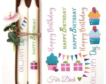 Candle sticker Happy Birthday colorful in A6, candle tattoo, decorate candles, water slide film, sayings, birthday,