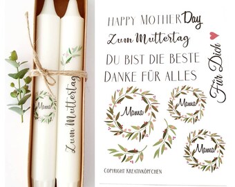 Candle sticker Mother's Day, "Mom", A6, water slide film for candles, candle tattoo