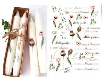 NEW A4 candle sticker "Eucalyptus and pink poppies", water slide film for candles, candle tattoo