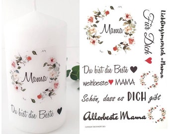 Kerzensticker "Mama", A6,  Wasserschiebefolie für Kerzen, Kerzentattoo