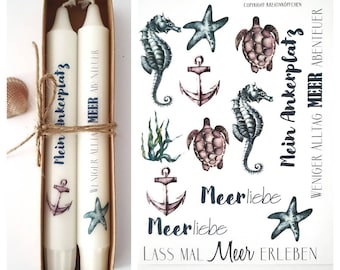 Candle tattoos "Sea Love", maritime, water slide film for candles, candle stickers A6