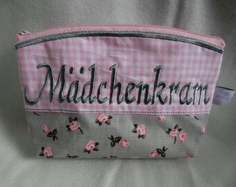 Kosmetiktasche "Mädchenkram" Shabby rosa/grau