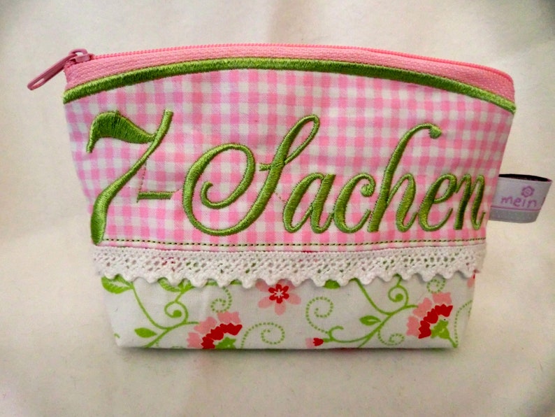 Kosmetiktasche 7 Sachen grün rosa Bild 1