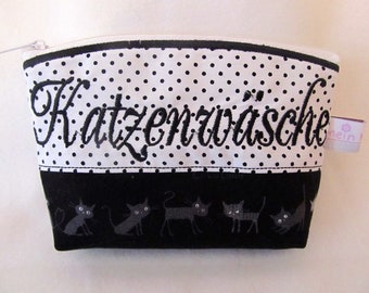 Kosmetiktasche "Katzenwäsche" schwarz/weiß