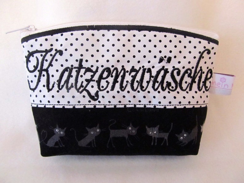 Kosmetiktasche Katzenwäsche schwarz/weiß Bild 1