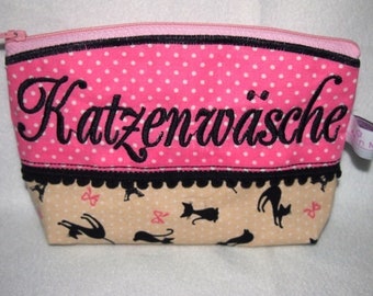 Kosmetiktasche "Katzenwäsche" rosa/beige