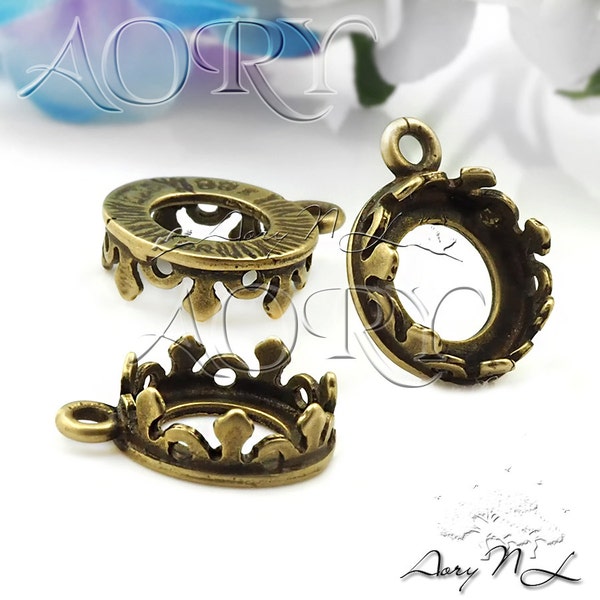 1pcs Antique Color Brass King Crown Bezel Setting 8mm, Round Shape, N3416ABR, Antique Brass Color, Made in Israel, Top Quality