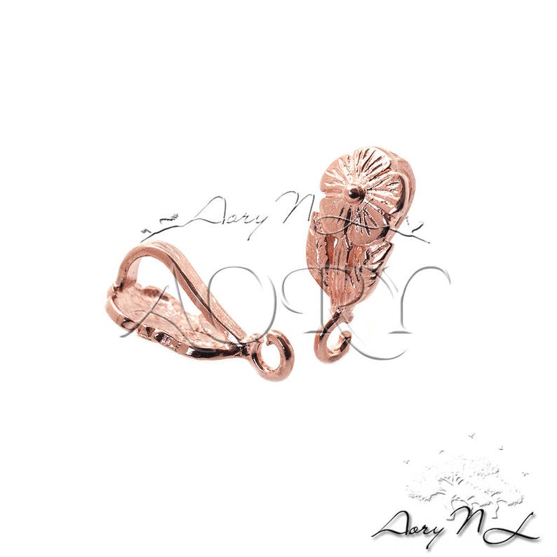 Made in Israel 1pcs 24K Gold Plated BrassShiny Rose Gold Color Flower Pendant Bail with Open Loop Size 15x7.2mm 9173GP Flower Shape