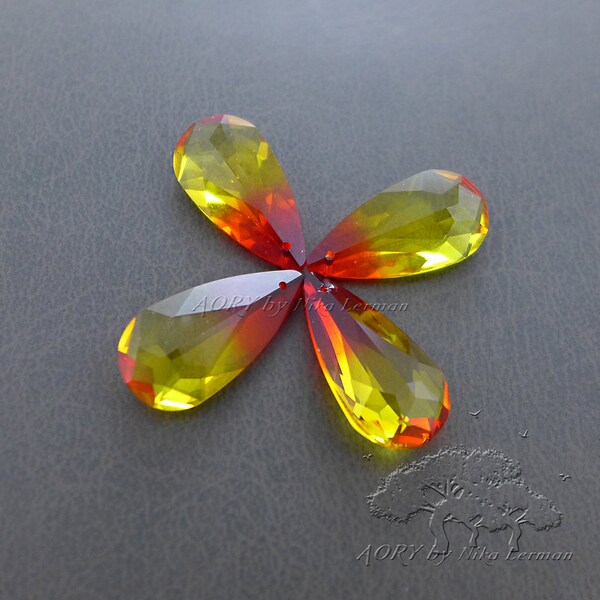 SALE 4 pcs Genuine Swarovski 6100 24mm Faceted Teardrop Pendant Fire opal