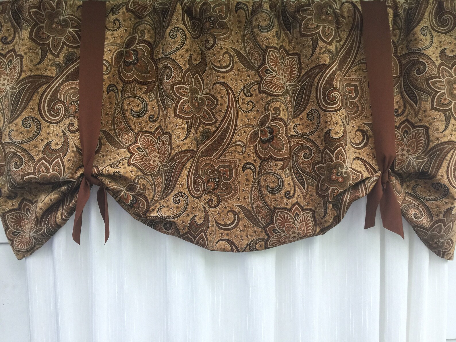 Window Valance Paisley Brown Tan Window Valance Paisley Etsy