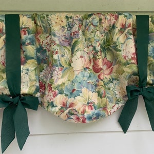 Tropical window valance, Floral Window valance, blue, green, purple lavender, white, light yellow, brick color valance