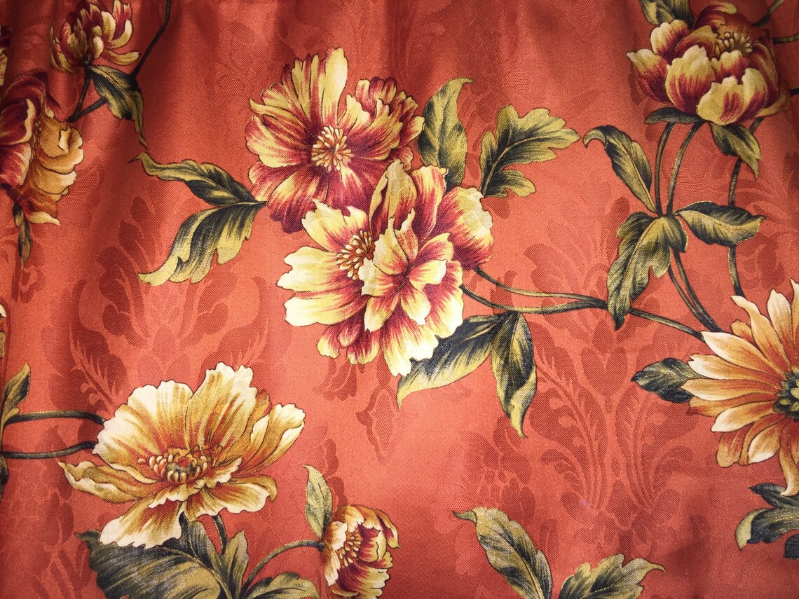 Window Valance Tie up Valance Orange Yellow Green Floral Etsy