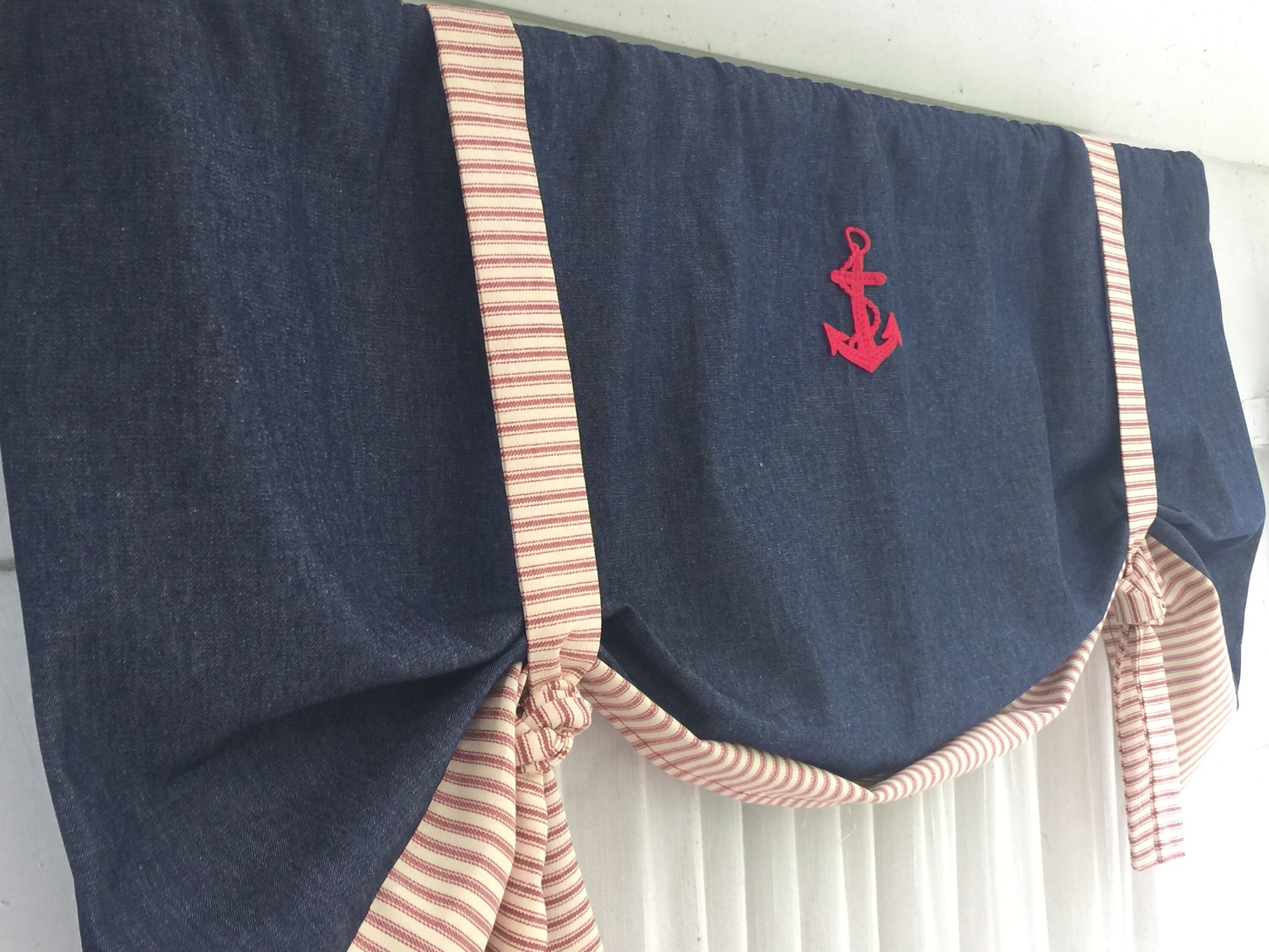 Nautical anchor window valance nautical anchor navy blue Etsy