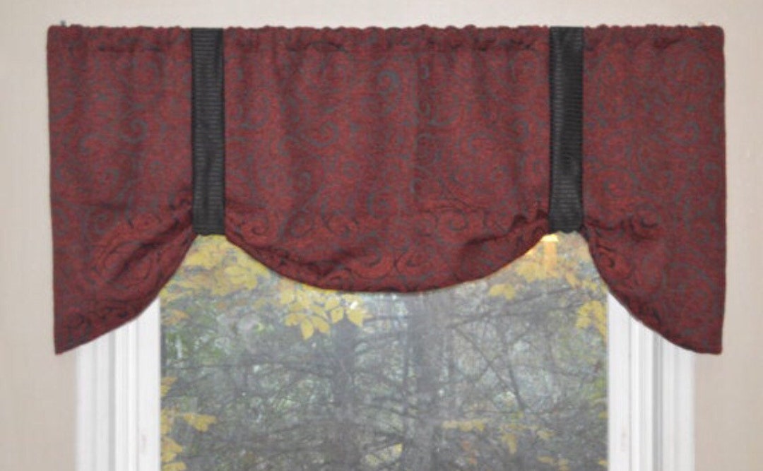 Black Window Valance, Maroon Window Valance, Black and Maroon, Chenille
