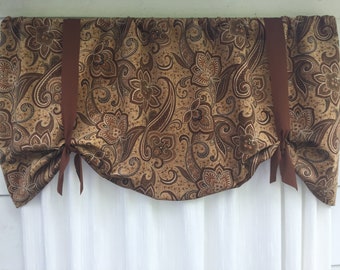 Window valance, paisley brown tan window valance, paisley window valance