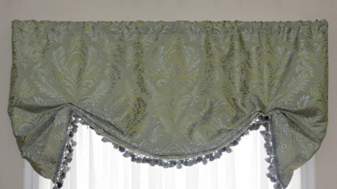 Window Valance Formal Window Valance Tassel Fringe Blue Etsy