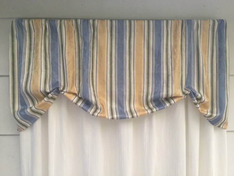 Stripe Window Valance Yellow Blue Green Off White Kitchen Nirsery Bathroom