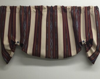 Western window valance, aztec window valance, maroon and tan stripe valance