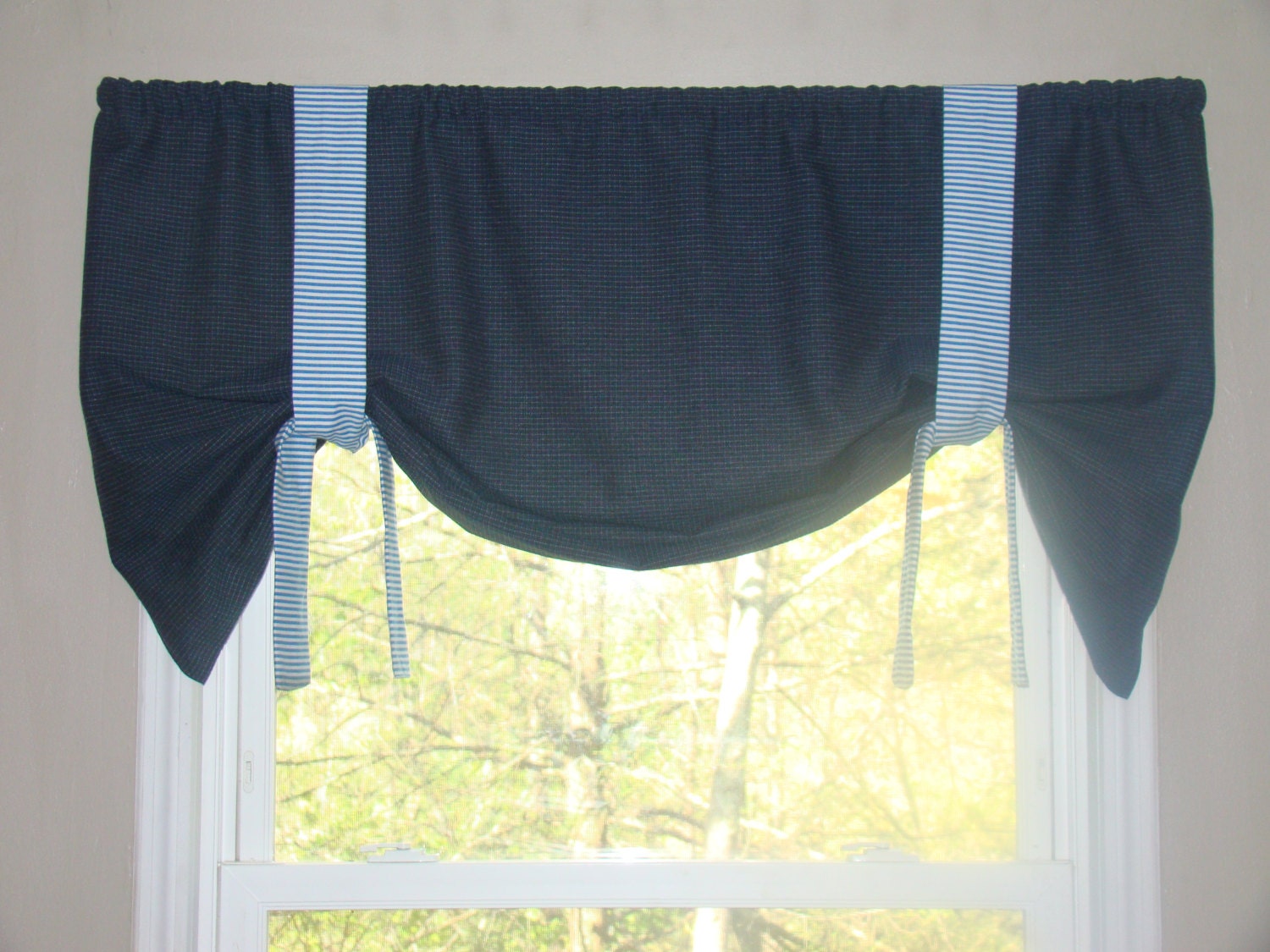 Window Valance Blue and White Valance Tie Up Valance blue Etsy