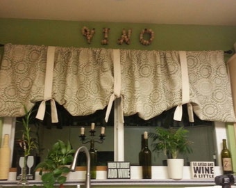 Window Valance, Tie Up Valance, Window Treatment, Gathered Valance with ties, Kitchen Valance