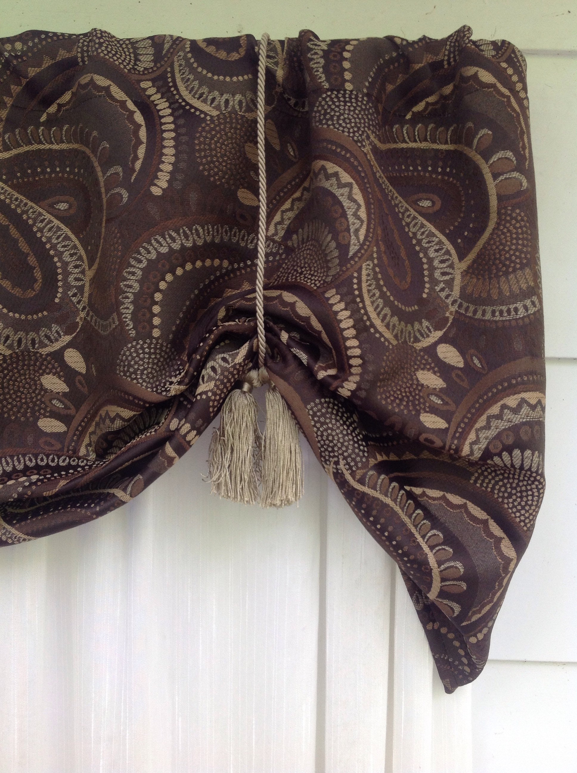 Brown window valance swag window treatment tie up valance Etsy