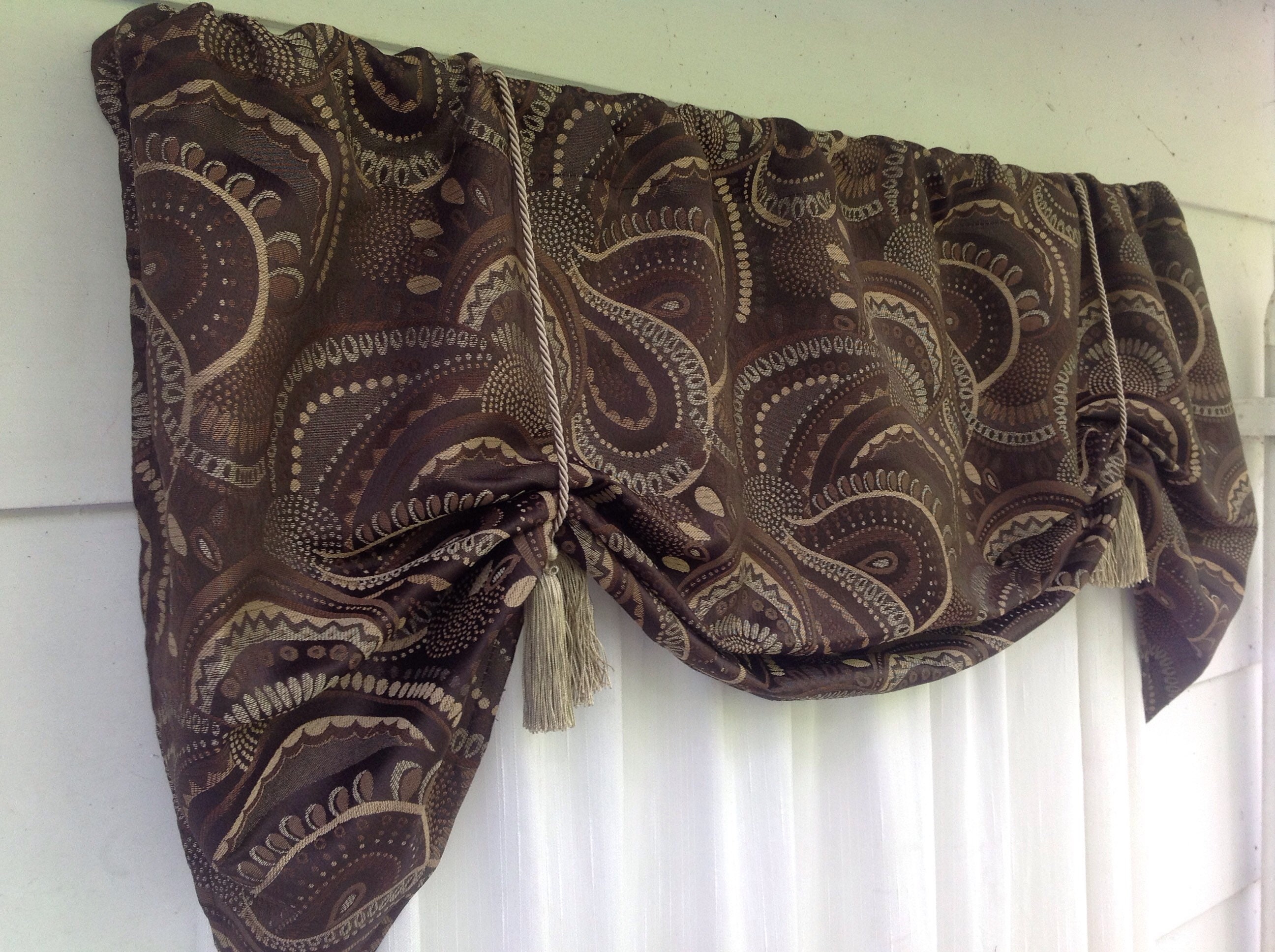 Brown window valance swag window treatment tie up valance Etsy