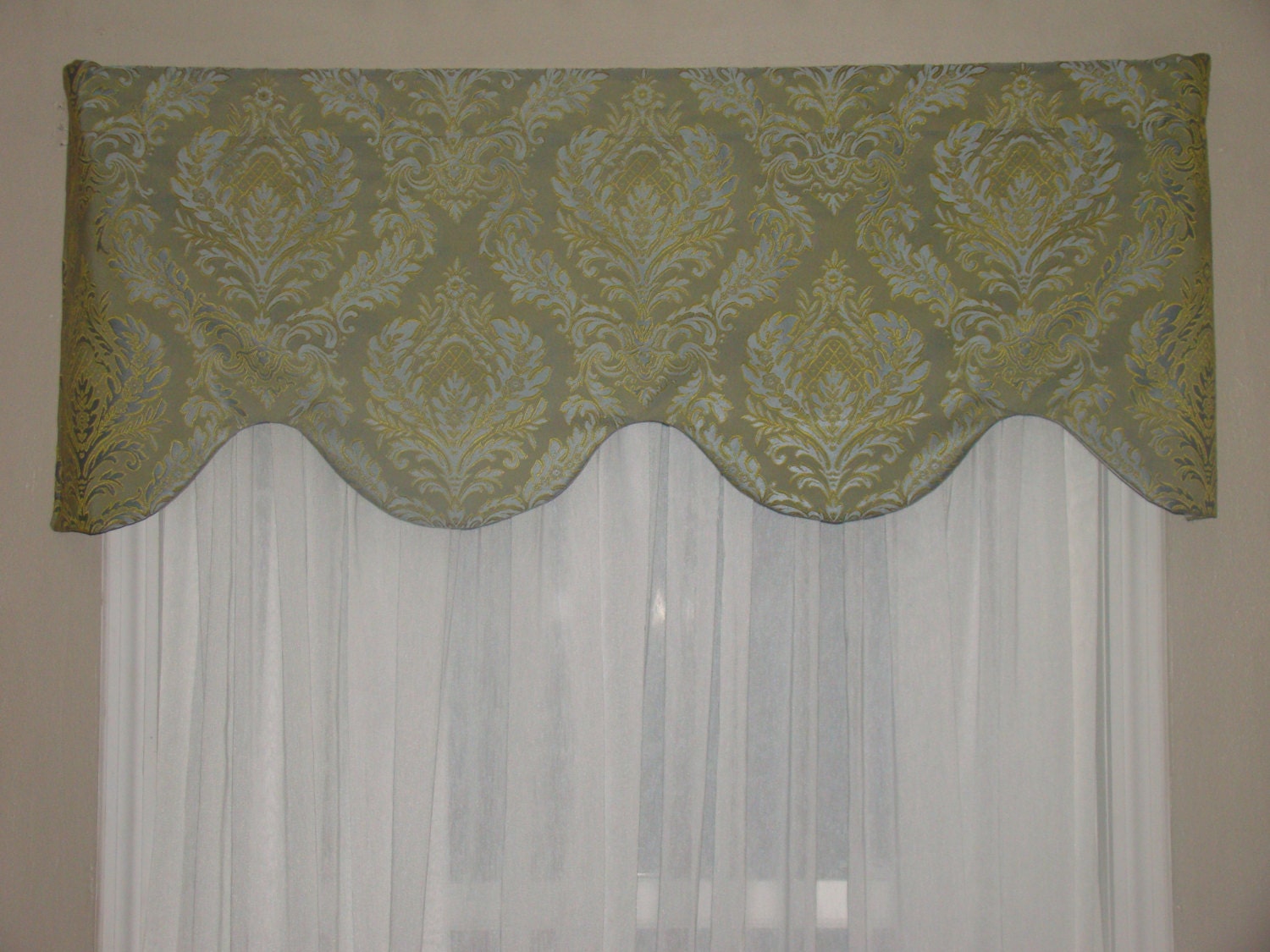 Window Valance Shaped Valance Green Light Blue Blue Etsy