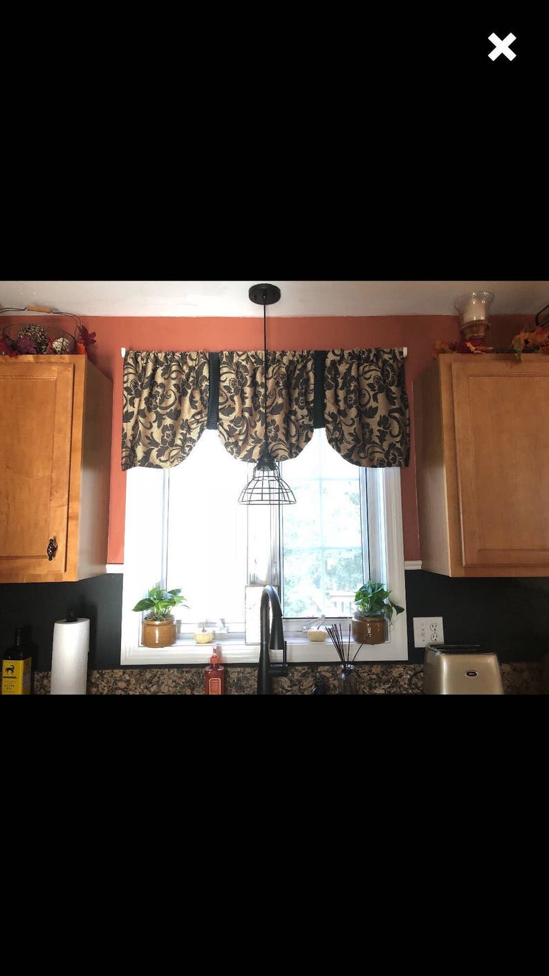 Window Valance Black and Gold Window Valance Floral Valance Etsy