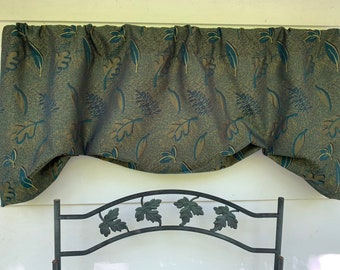 Teal green valance, hunter green valance  fold valance  green valance with gold leaves