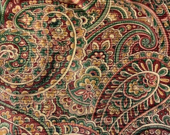 Scalloped Paisley window valance, shaped valance, Burgandy, safe green, olive green, tan, brick red, burnt orange color valance