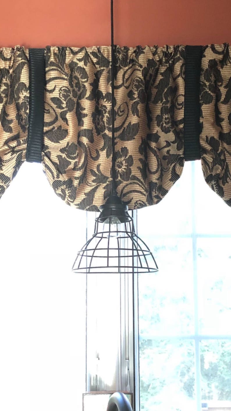 Window Valance Black and Gold Window Valance Floral Valance Etsy