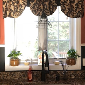 Window valance, black and gold window valance, floral valance