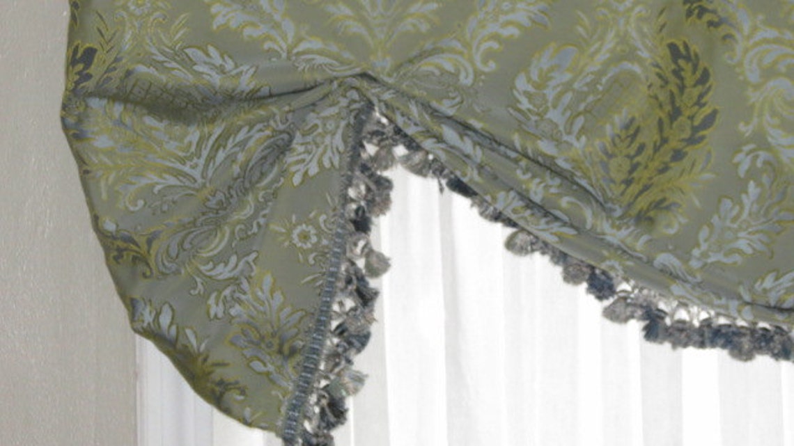Window Valance Formal Window Valance Tassel Fringe Blue Etsy