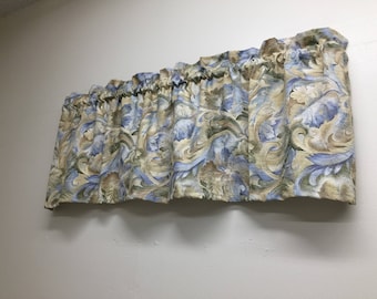 Blur Gathered window valance, kitchen valance, tan, blue, green, sage green window valance, leaf window valance, cafe curtain