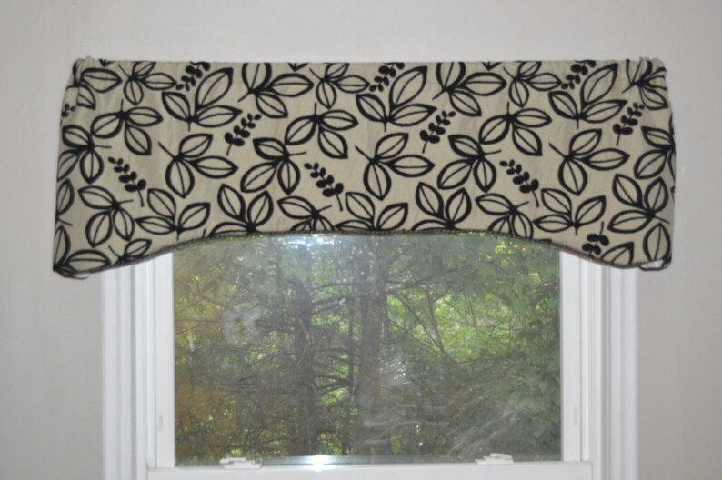 Window Valanceshaped Window Valance Black And Gray Leaf Etsy