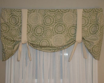 Window Valance, Tie Up Valance, Shabby Chic Valance, Green and cream Valance, Beautiful Tapestery Weave Fabric,