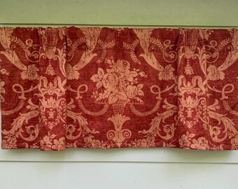 A Jay Yang Design by Spectrum Gallery Fabric Valance, Vintage, Burgandy/Brick Tan Color