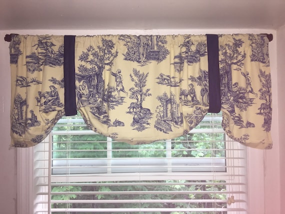 Toile Window Valance Blue And Light Yellow Toile Valance Etsy