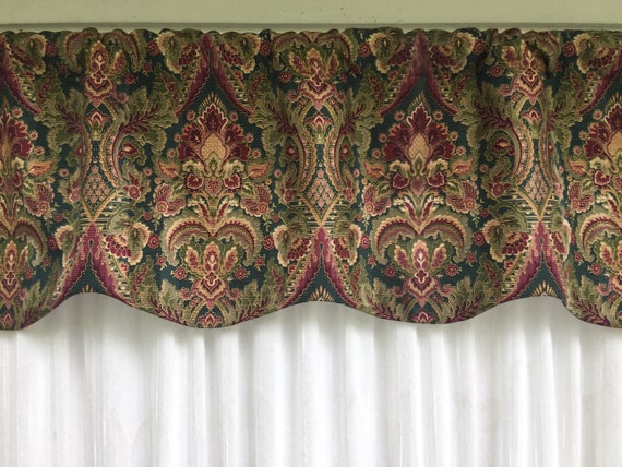 Scalloped Window Valance Hunter Green Maroon Tan Valance Etsy