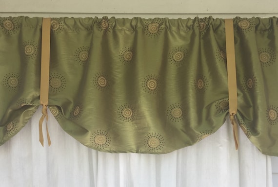 Olive Green Window Valance Embroiderd Circle That Is Brown Etsy