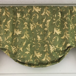 Olive green window valance , green and tan window valance