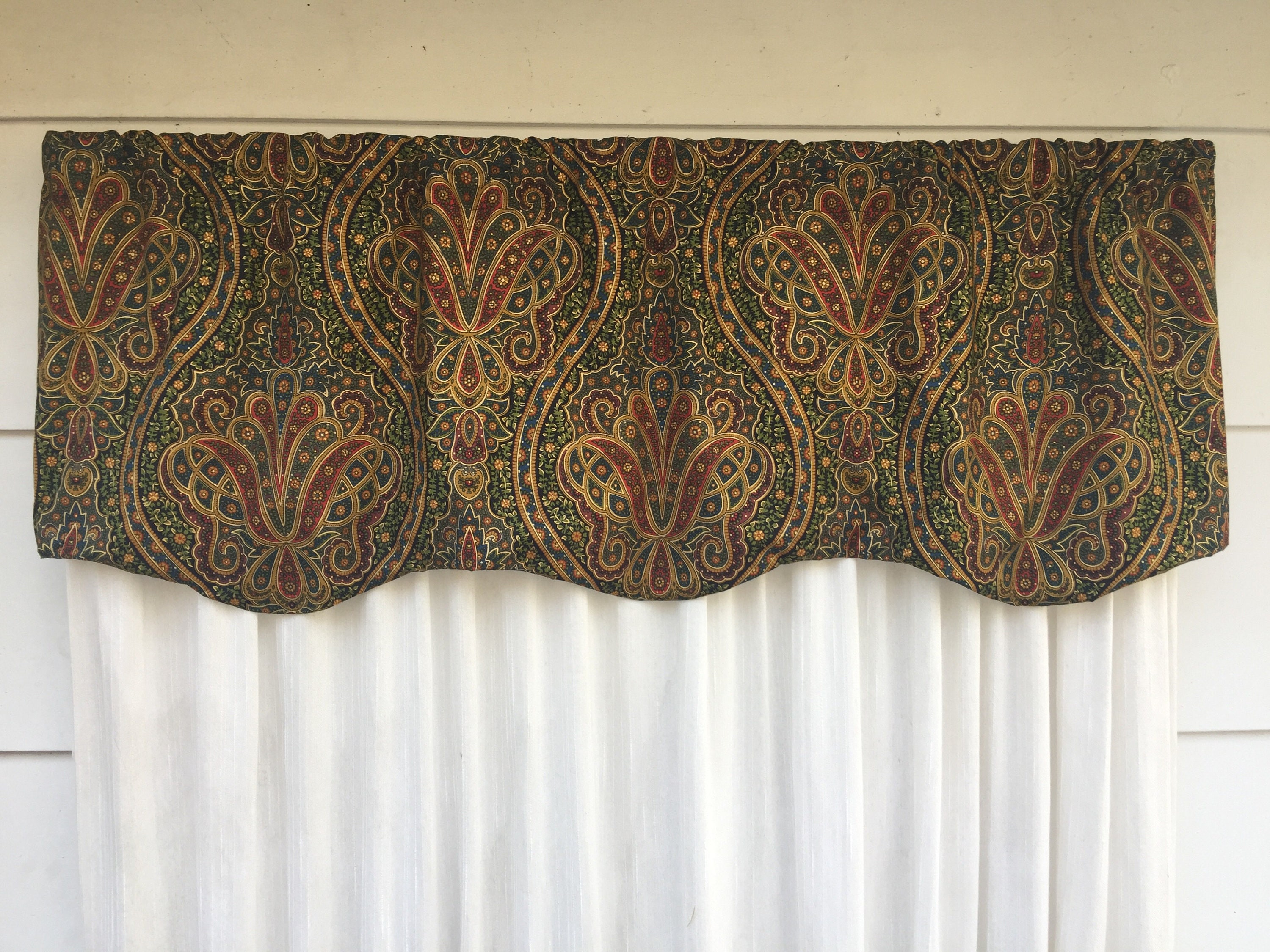 Scalloped Window Valance, Shaped Window Valance, Green, Blue, Black ...