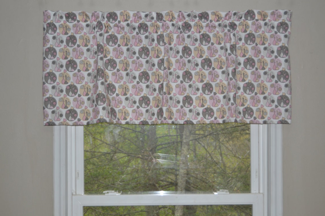 Window Valance Gray and Pink Valance Flower Vase Valance Etsy