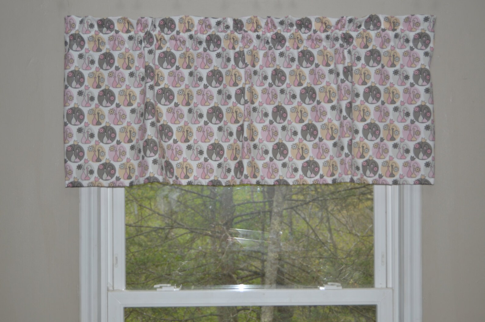 Window Valance, Gray and Pink Valance, Flower Vase Valance, Girls